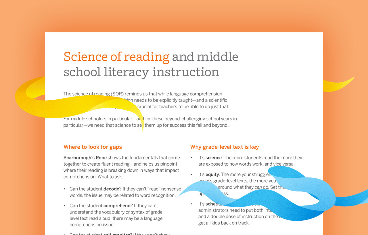 Amplify flyer about the Science of Reading and middle school literacy instruction